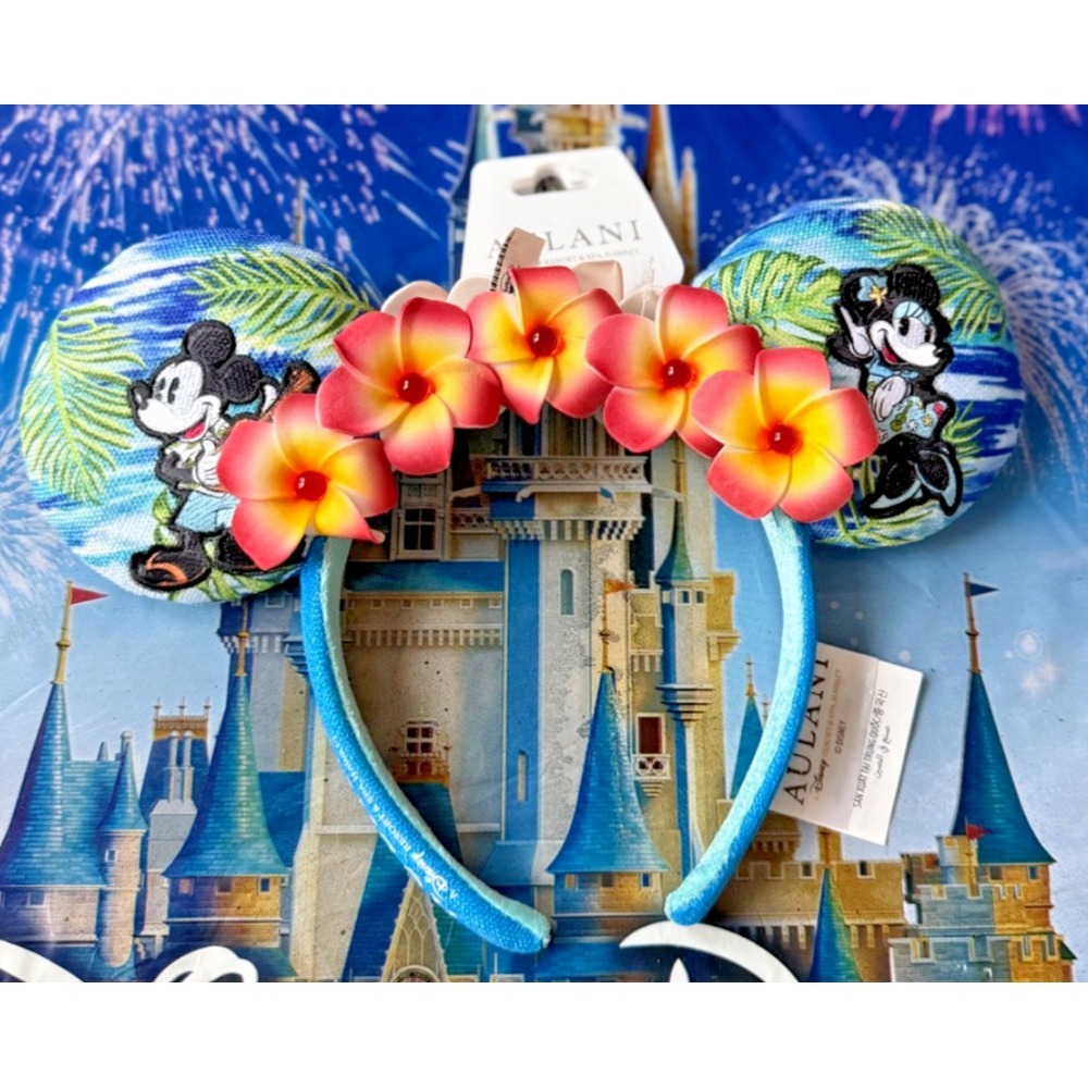 Disney Aulani Resort Hawaii Minnie & Mickey Mouse Ears Hula Tropical Plumeria